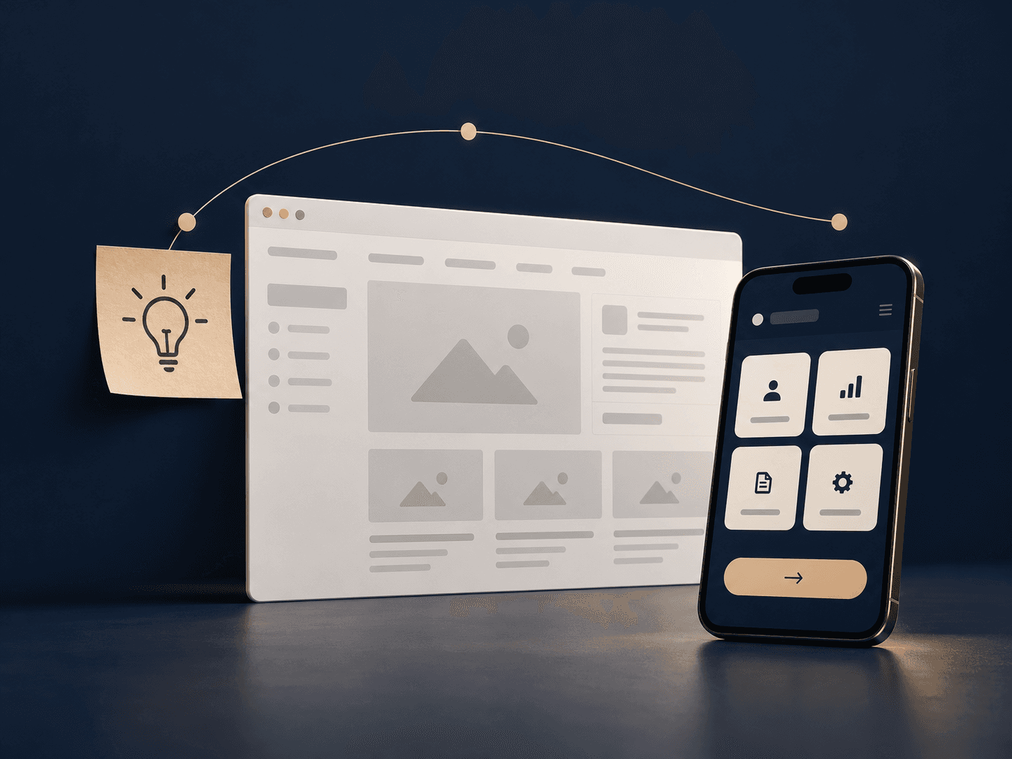 An idea becoming a website wireframe and a finished mobile application